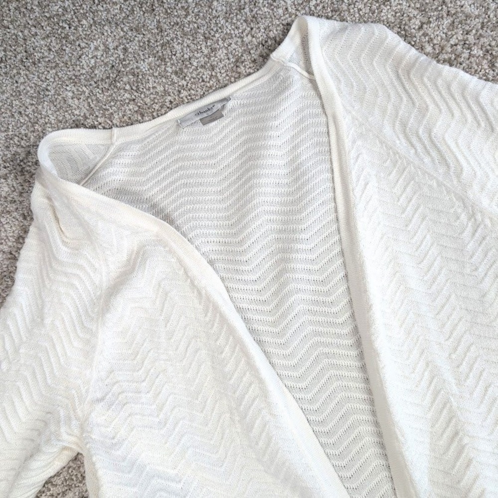 CJ Banks Womens Ivory Chevron Knit Open Front Cardigan Sweater